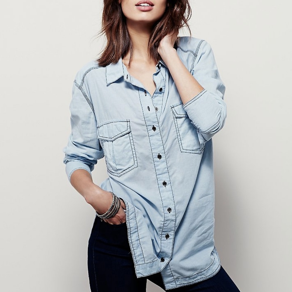 free people button down top blue